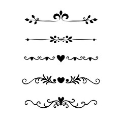 flowers, design elements.Vector design element.Gold text dividers doodle set. Wedding decorative elements. ornament, borders, floral, vintage line separators. Hand drawn vector illustration.