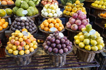 Tropical fruits growing on the island of Madeira in Portugal. Madeira, Portugal.