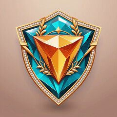 Ornate Shield Badge with Gem – Vector