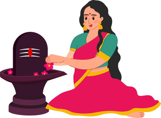 women performing shivaratri puja on occasion of indian festival sawan hariyali teej vector illustration