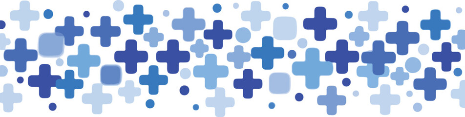 Fototapeta premium A horizontal band of various shades of blue plus signs and circles on a white background