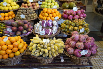 Tropical fruits growing on the island of Madeira in Portugal. Madeira, Portugal.