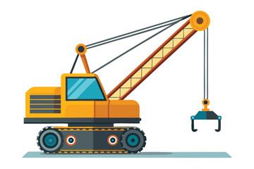 Cartoon Crane Construction Vehicle Ready to Lift with Hydraulics and Cables