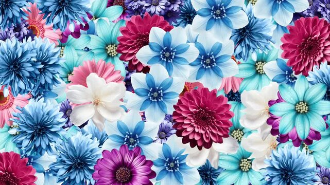 colourful fresh blue, white and pink summer flowers floral animated background
