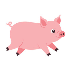 Fototapeta premium A delightful cartoon illustration of a pink piglet running happily, its cheerful expression and short legs adding to its charm against a simple white backdrop