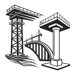 Engineering Marvels Silhouette A Bridge and Towers Illustration Depicting Architectural Grandeur and Infrastructure Ingenuity