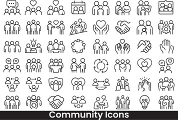 Collection of Business Team, Community, and Relationship Outline Icons