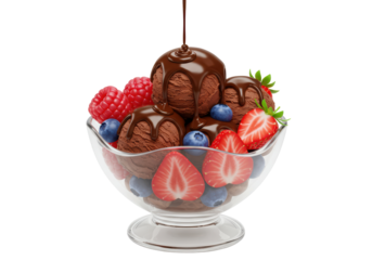 Isolated Chocolate Ice Cream Sundae with Fresh Berries