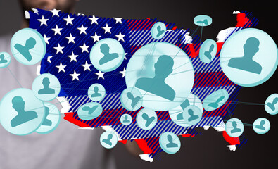 Obraz premium Visual representation of a network connecting individuals across the United States.