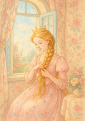 Naklejka premium Princess braiding hair window