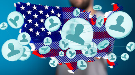 Fototapeta premium Visual representation of social network connections across the United States.