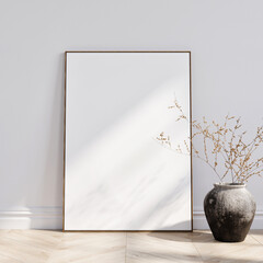 Mock up poster with decoration, minimalism interior design, 3d illustration.