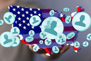 Obraz premium Visual representation of a nationwide network connecting individuals across the United States.