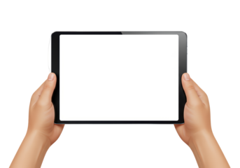 Isolated Hands Holding Blank Tablet with White Screen