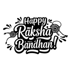 Obraz premium Happy Raksha Bandhan graphic design for diverse demographics. Stylish, decorative graphic with festive wording and Rakhi elements against a plain white backdrop.