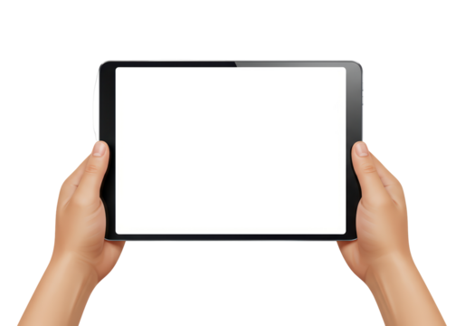 Isolated Hands Holding Blank Tablet with White Screen