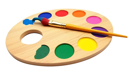 Realistic Wooden Artist Palette with Vibrant Paint Dabs on Transparent Background
