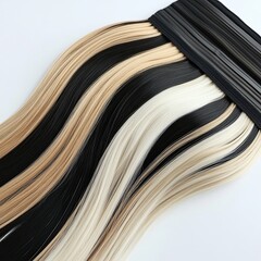 single piece clip in straight black mixed blonde piano color synthetic hair extensions