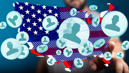 Obraz premium Illustrates a network of individuals across the United States, highlighting connections and community.