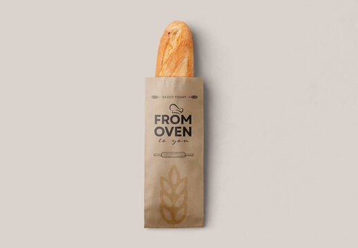 Stage Bread Packaging Mockup &ndash; Realistic Kraft Sleeve for Artisan Baguette Branding Display
