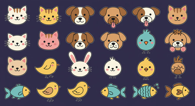 Cute animal pattern design vector illustration for kids cats dogs birds fishes and bunny art print