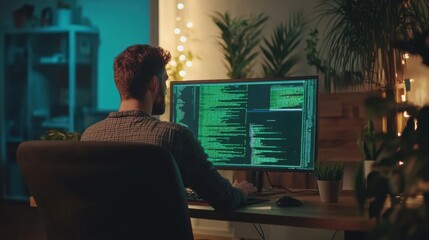 Late-Night Coding: A Software Engineer Immersed in Lines of Code at Home