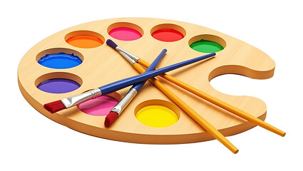 Wooden Painting Palette with Rainbow Paint Samples – Transparent Backdrop