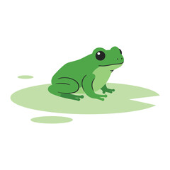 A cheerful green cartoon frog sitting on a lilypad