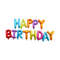 3D colorful "Happy Birthday" balloon letters isolated on a transparent background
