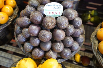 Tropical fruits growing on the island of Madeira in Portugal. Madeira, Portugal.