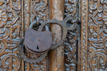 Lock on a decorative door of Gur Amir Mausoleum in Samarkand, Uzbekistan