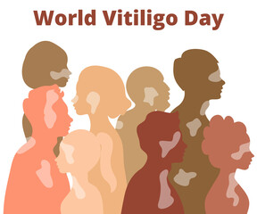 Group of people with vitiligo patches illustration. Silhouettes of people for world vitiligo day
