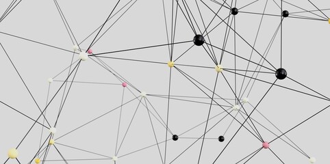 Obraz premium Complex network visualization. Nodes and lines illustrate connections and relationships.