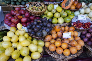 Tropical fruits growing on the island of Madeira in Portugal. Madeira, Portugal.