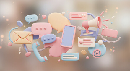 Communication methods concept with speech bubbles phone email and megaphone for marketing campaign