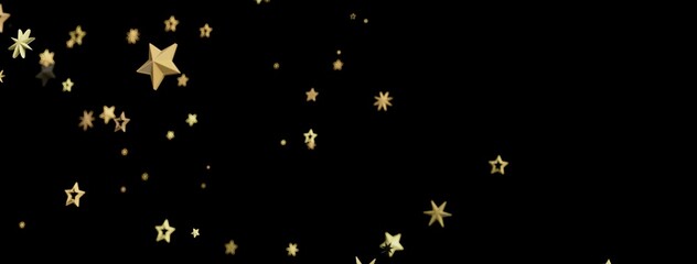 Beautiful image of gold stars falling on a black background. Perfect for backgrounds, celebrations, or holiday designs.