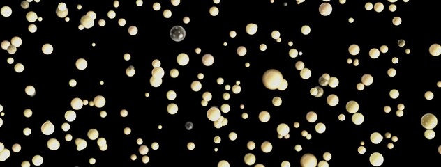Elegant, abstract stock photo of golden bubbles floating on a black background. Perfect for luxury, celebration, or festive designs.