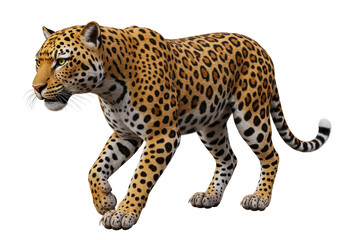 Obraz premium Isolated Jaguar Walking with Spotted Fur Pattern and Intense Gaze
