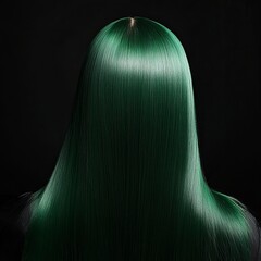straight remy dyed green color human hair weaves extensions lace wigs on black background