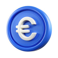 Obraz premium Stylized 3d euro coin with white symbol on blue background