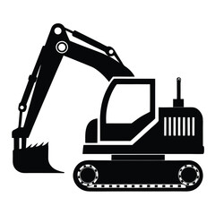Powerful Excavator Illustration Heavy Construction Equipment Black and White Silhouette Earthmoving Machinery Heavy Machinery Transport Vehicles Industrial Design