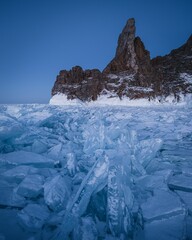 Stunning icy landscape with jagged formations.