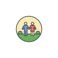 Man woman standing together green grass circle people couple