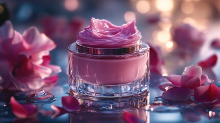 pink rose petals in a glass