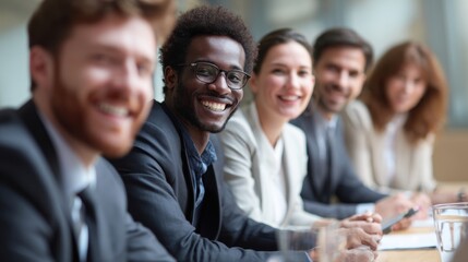 International business meeting with happy multicultural team