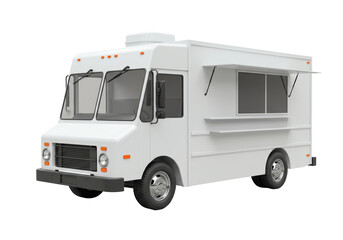 Isolated Clean White Food Truck with Serving Window
