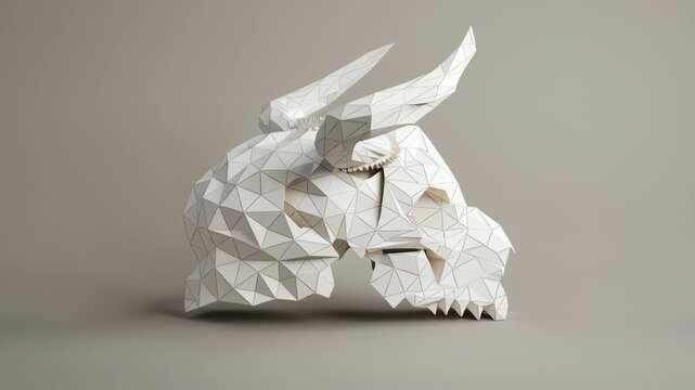 Modern Low Polygon Bull Skull Sculpture Geometric Artistic Design with Sharp Angles and Minimalistic