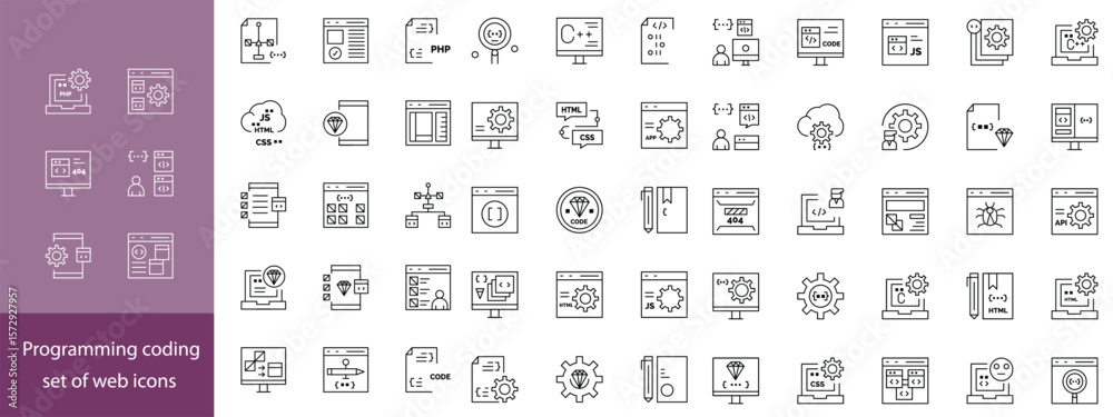 Wall mural web development line editable icons set. vector illustration in modern thin line style of technology