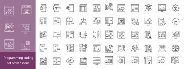 Web Development Line Editable Icons set. Vector illustration in modern thin line style of technology related icons: software, design, programming, and more. Isolated on transparent background.