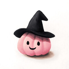 Whimsical Pumpkin Witch Hat Illustration: Cute Cartoon for Autumn Decor